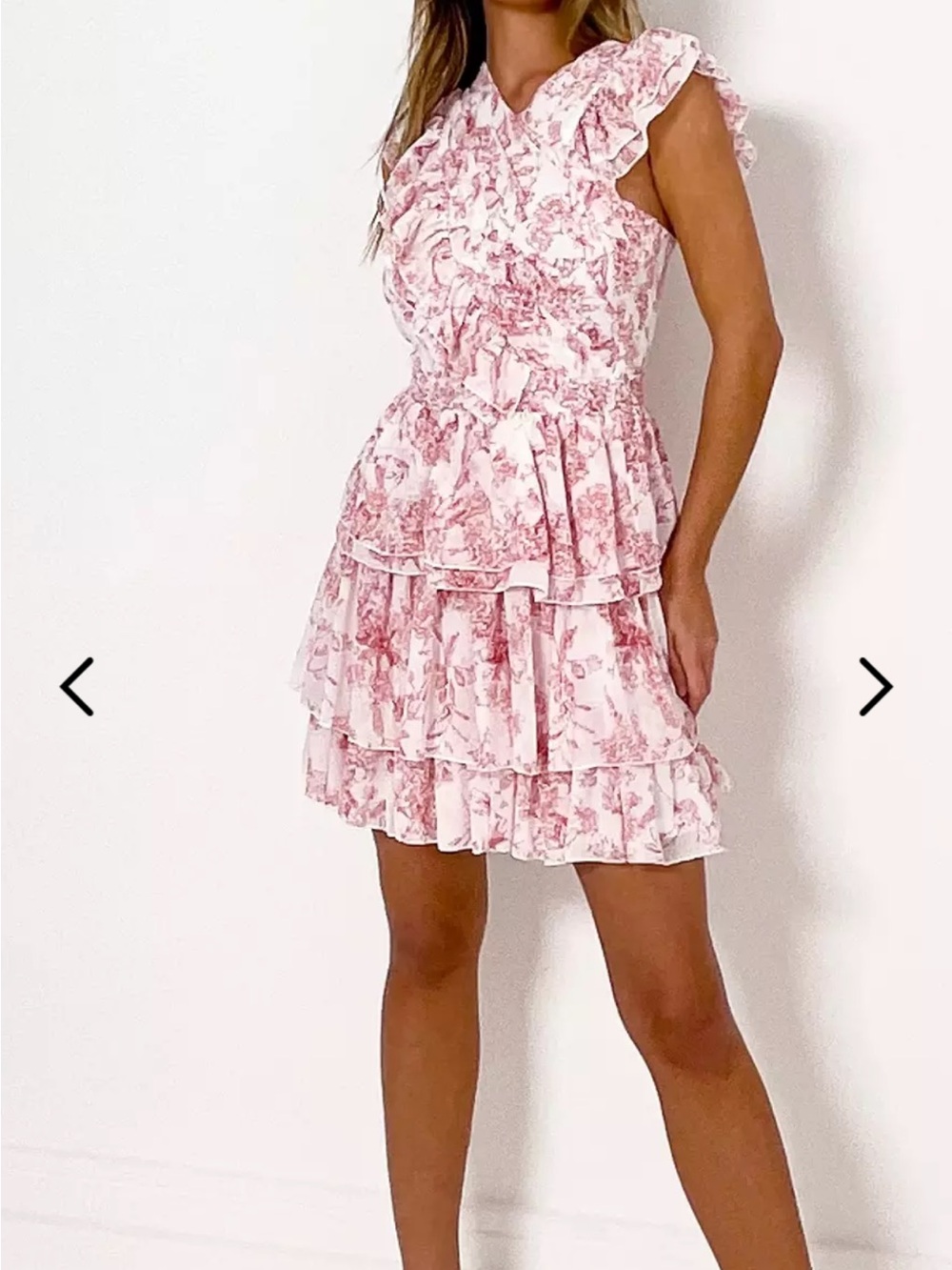 Missguided Pink and White Ruffle Mini Dress